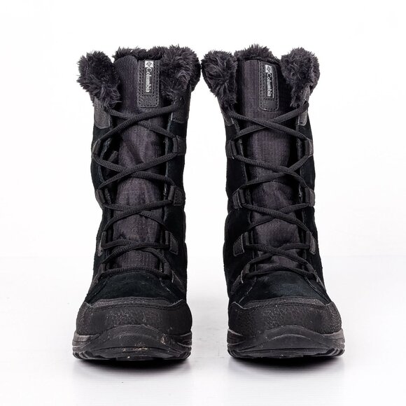 Columbia Women Ice Maiden Black Suede Fabric Warm Winter Mid Boots sz 8 - Picture 2 of 8